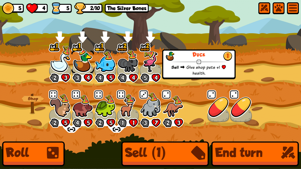 The result of leveling up pets in the shop