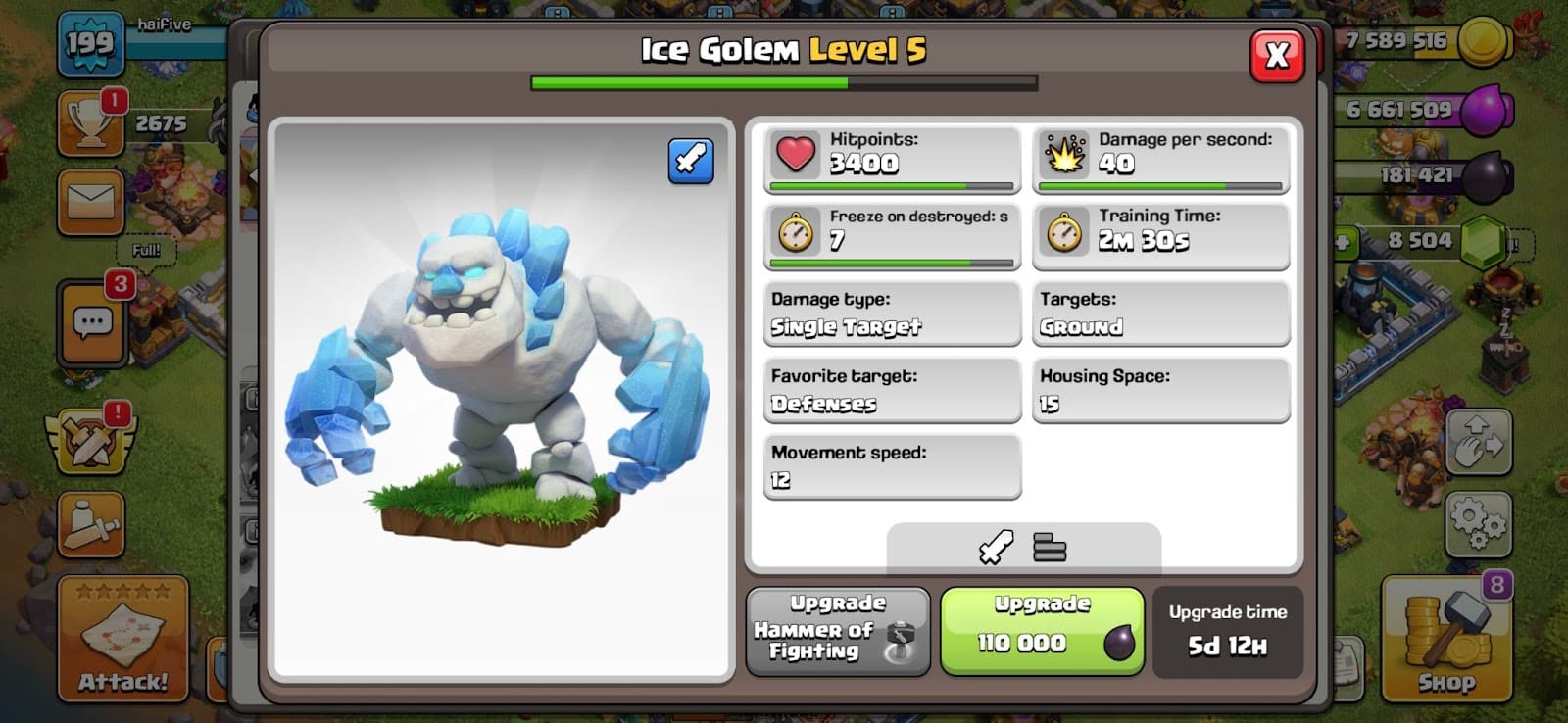 Ice Golem is the ultimate defensive clan castle troop