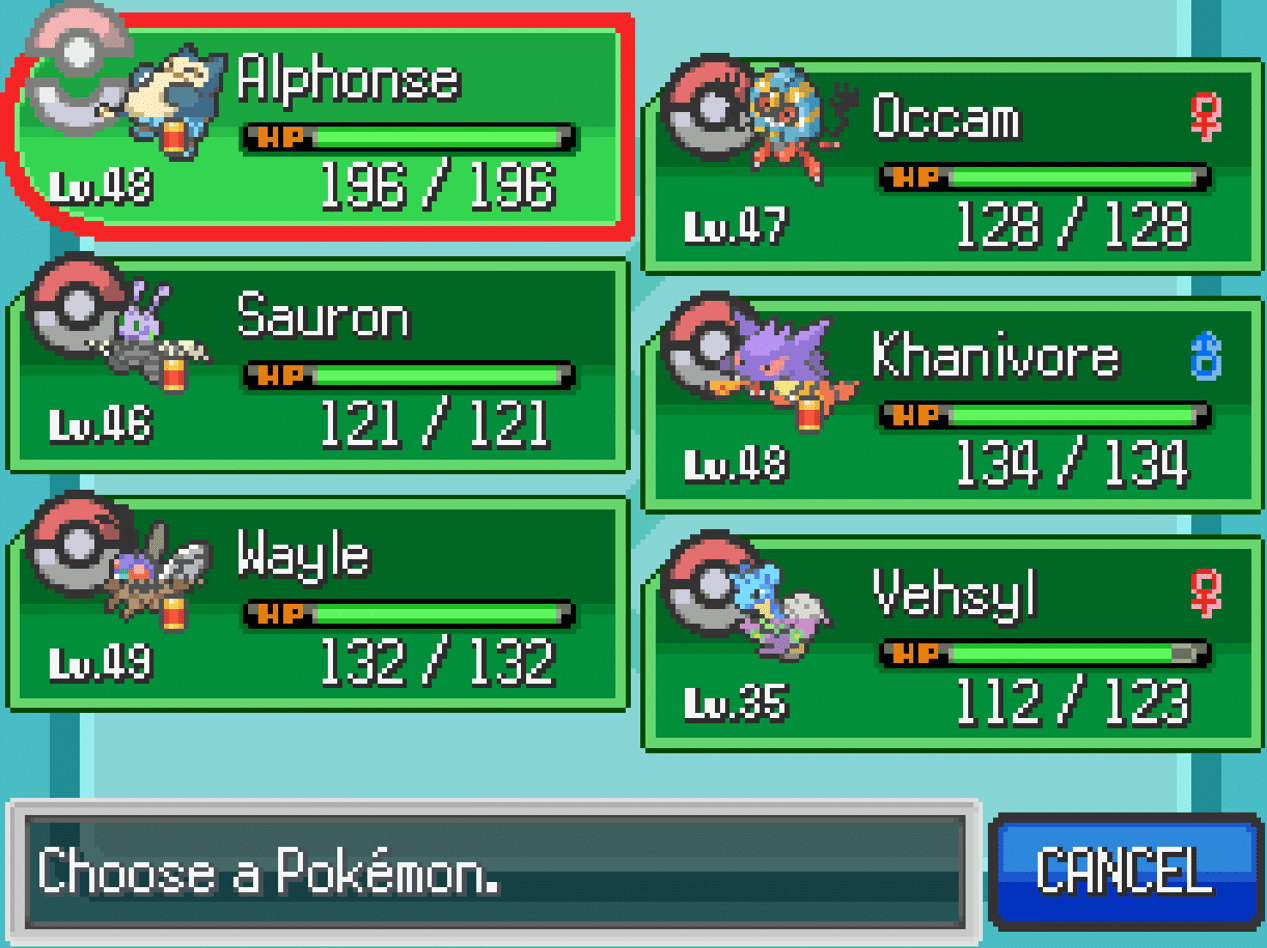 My full team in Pokémon: Infinite Fusions.
